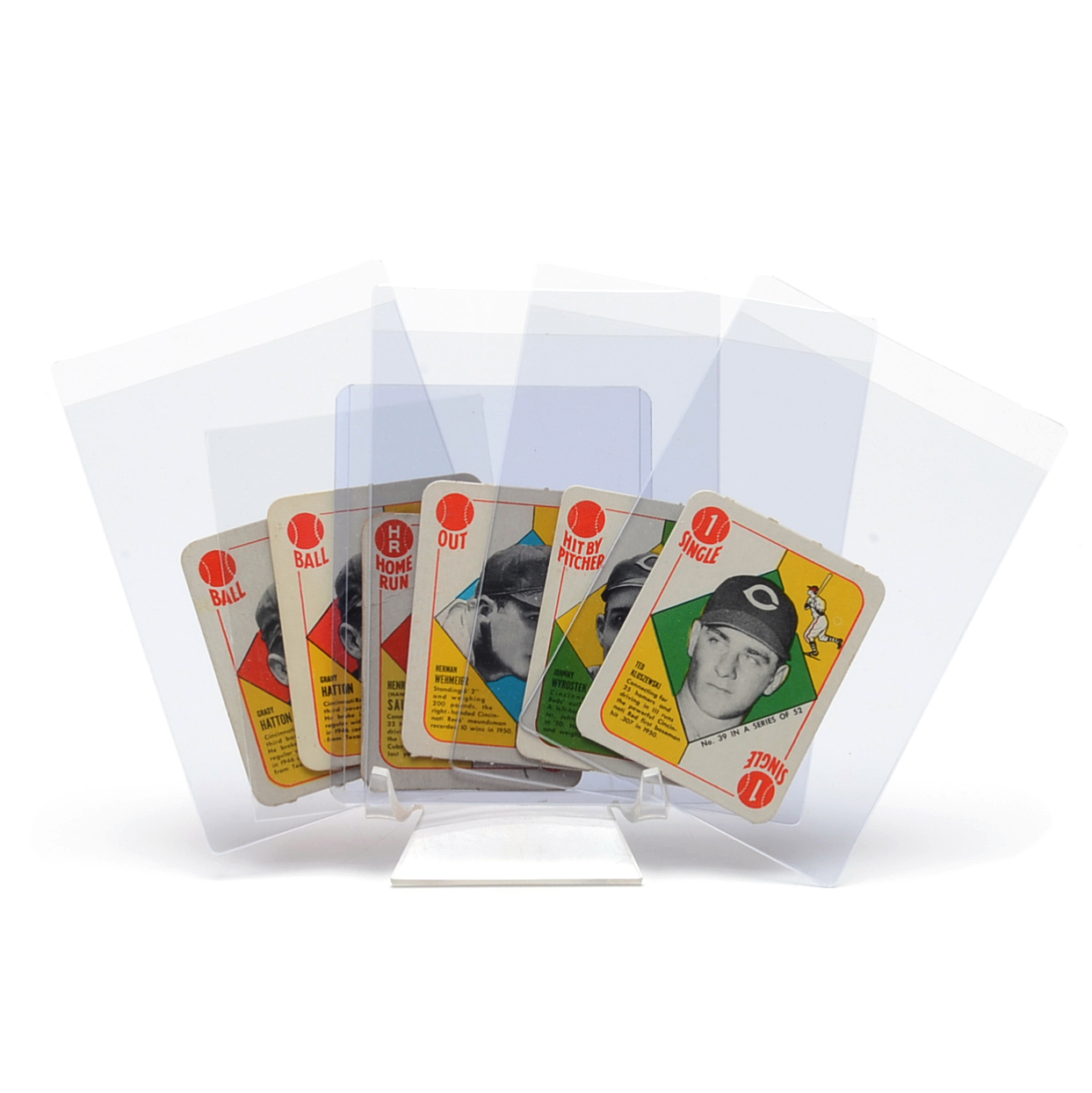 Six 1951 Cincinnati Reds Topps "Red Backs" Baseball Card