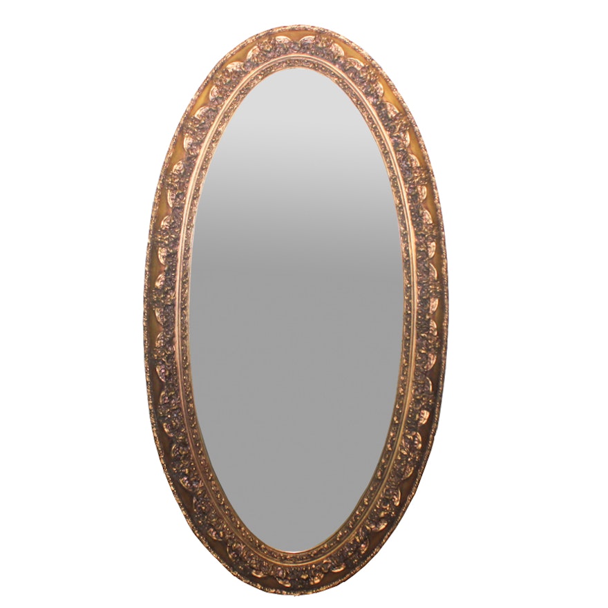 Vintage Gold Toned Oval Wall Mirror By Stroupe