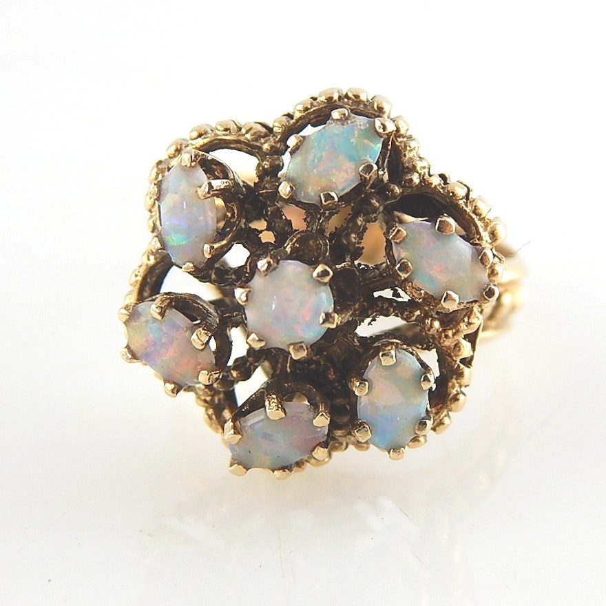 14K Yellow Gold Opal Cluster Ring