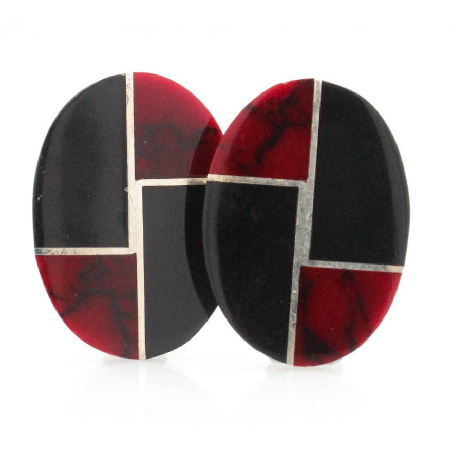 Sterling Silver Red Jasper and Onyx Earrings