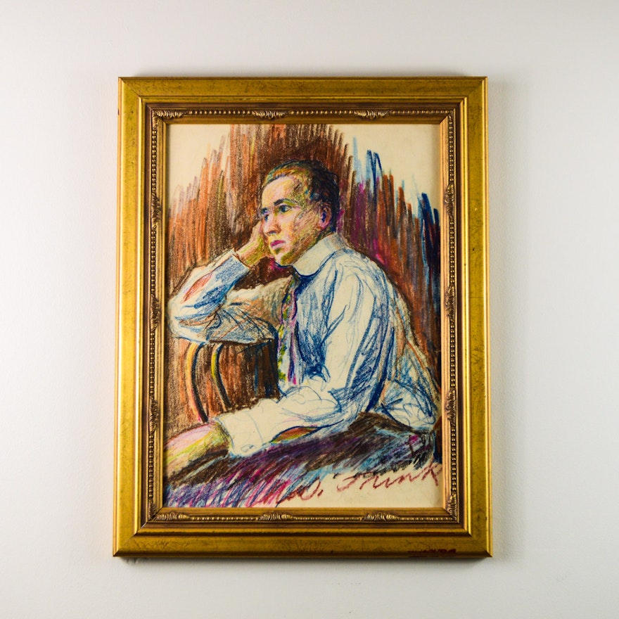 Portrait of Harry Gadbury in Crayon, Framed
