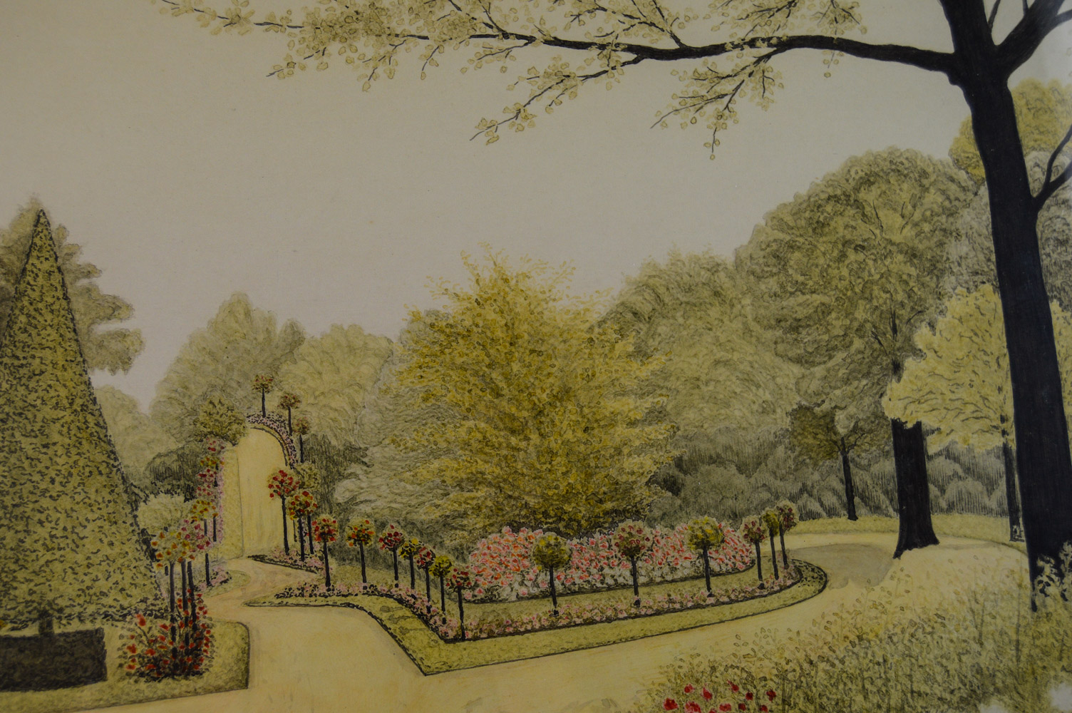 Original Watercolor Park Scene by G.V. Gran