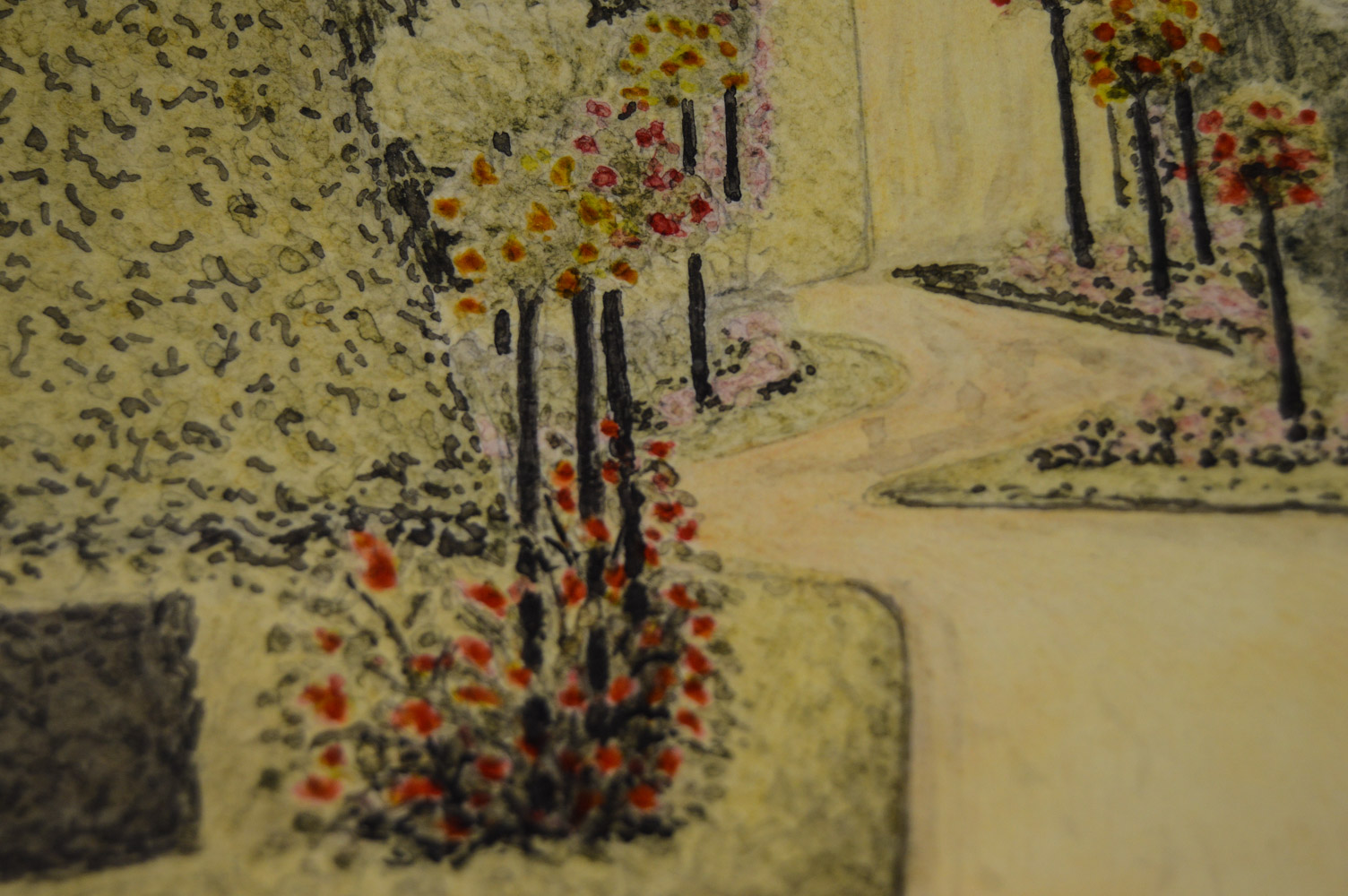 Original Watercolor Park Scene by G.V. Gran