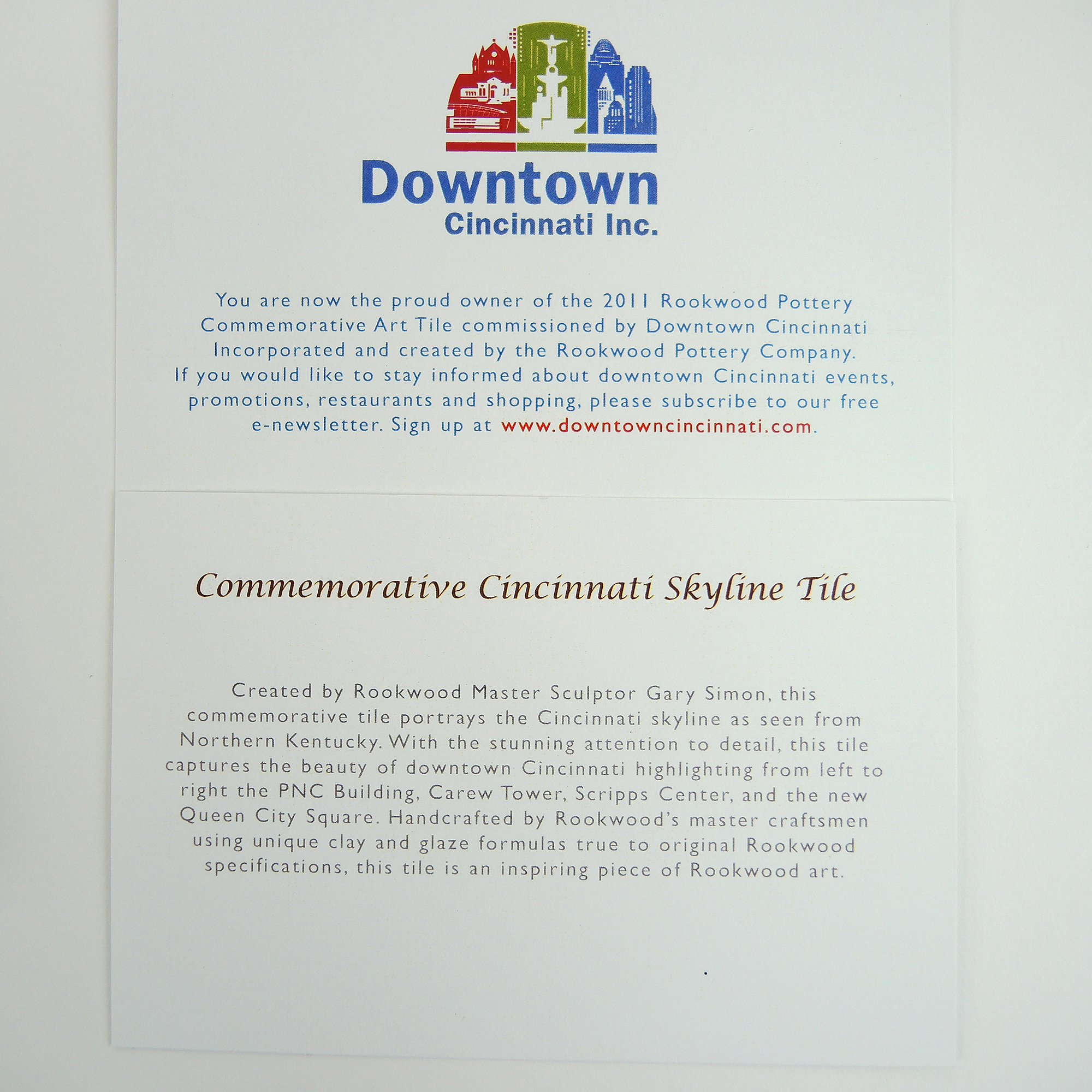 Rookwood Pottery 1st Edition Commemorative Cincinnati Skyline Tile