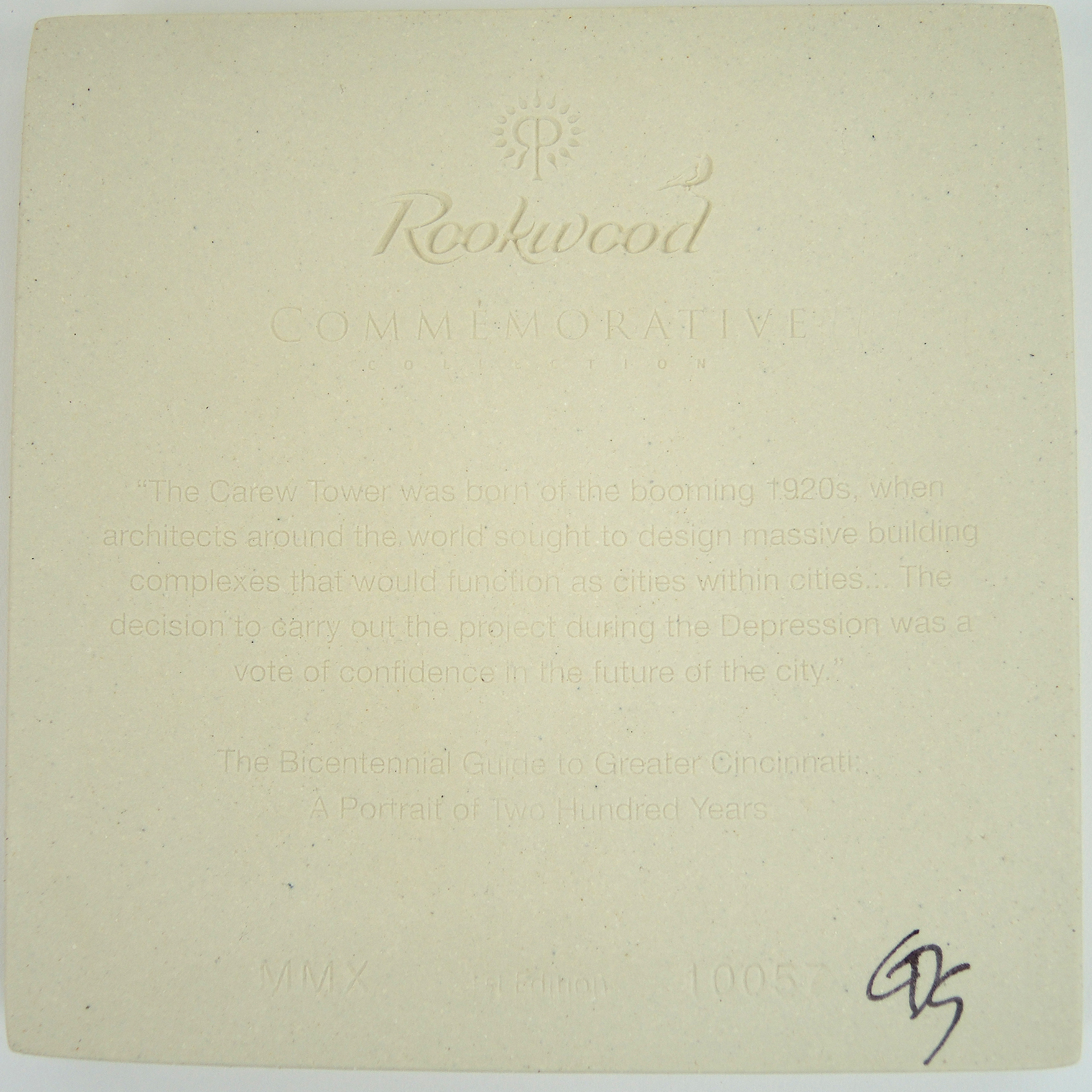Rookwood Pottery 1st Edition Cincinnati Carew Tower Commemorative Tile