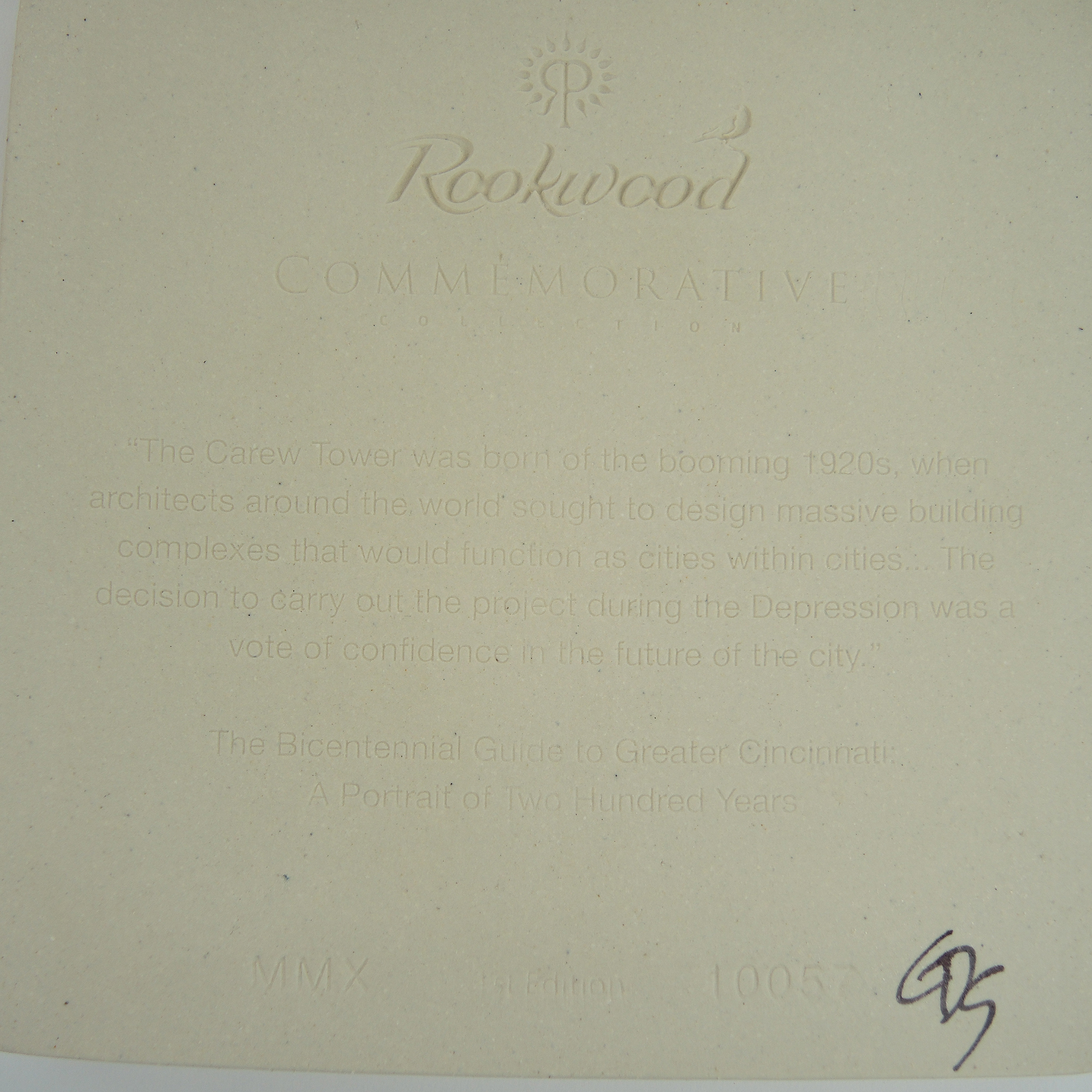 Rookwood Pottery 1st Edition Cincinnati Carew Tower Commemorative Tile