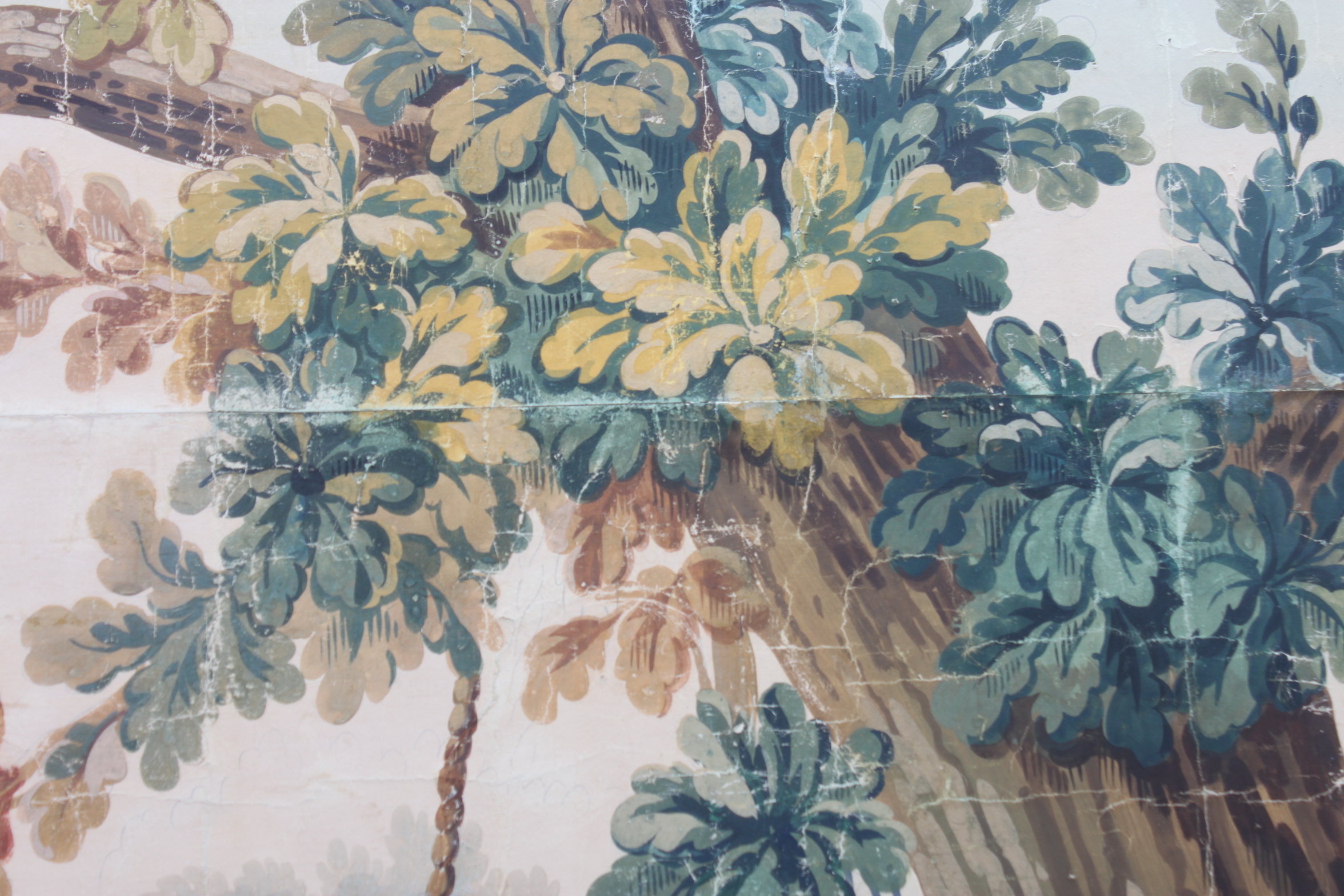 Substantial Antique French Gouache Painting of Figures on a Woodland Swing