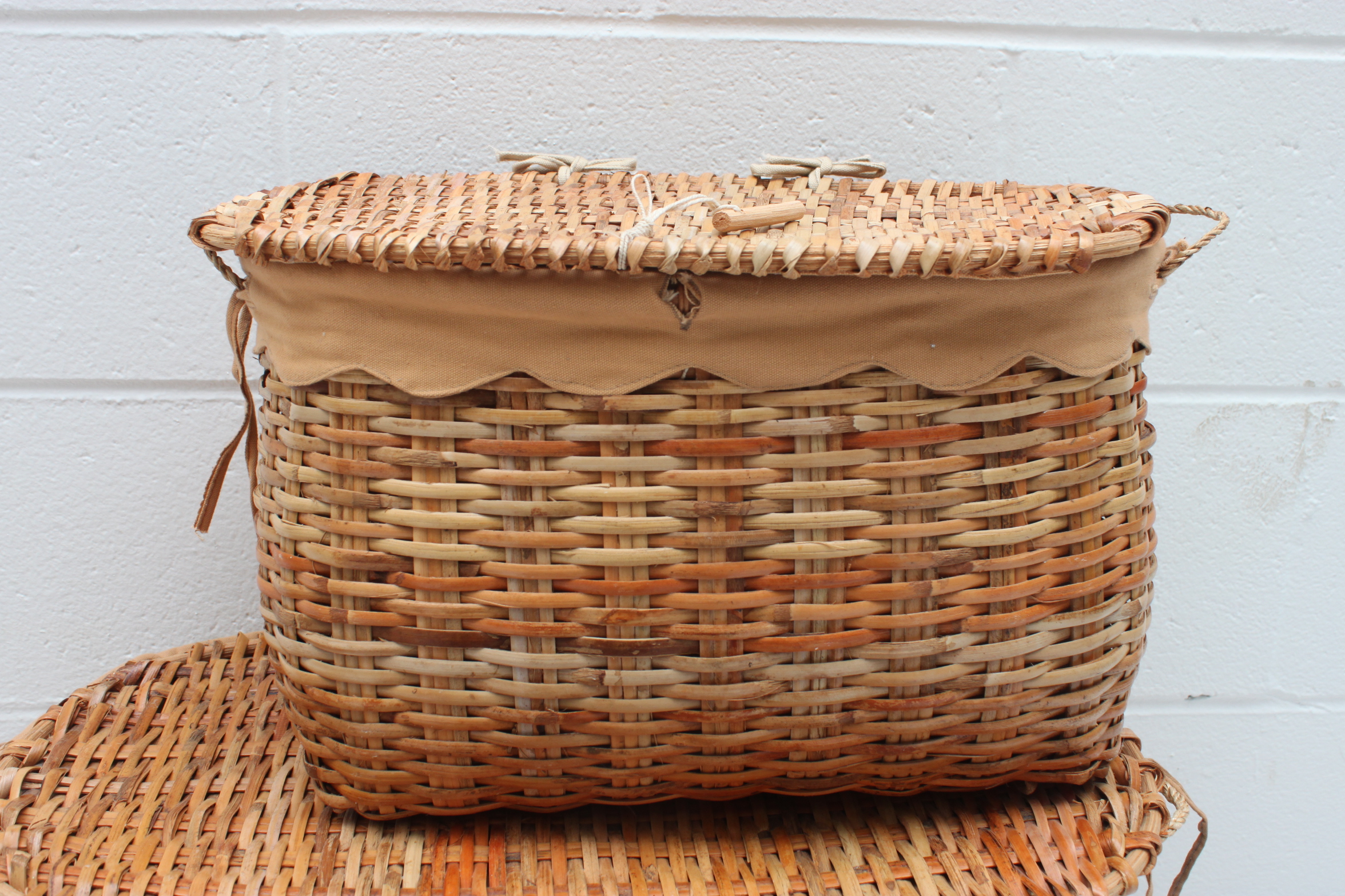 Set of Lined and Lidded Woven Nesting Baskets