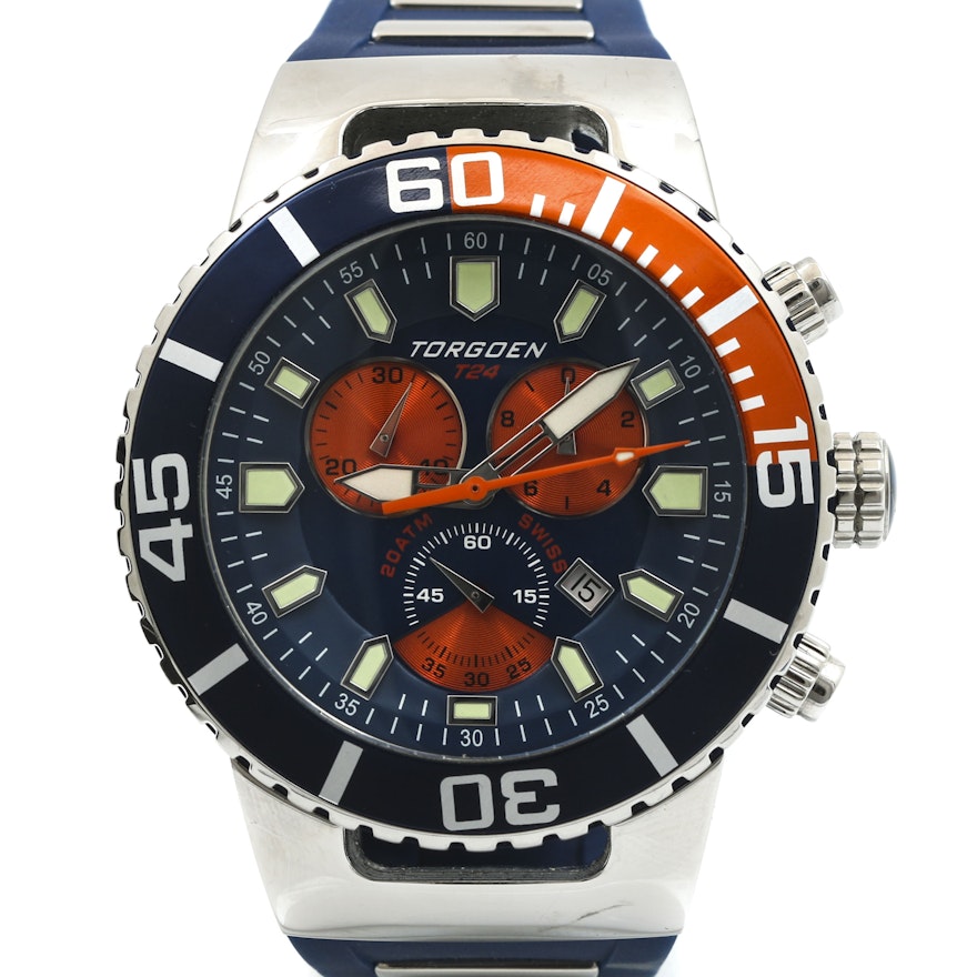 Stainless Steel Torgoen Blue and Orange Wristwatch