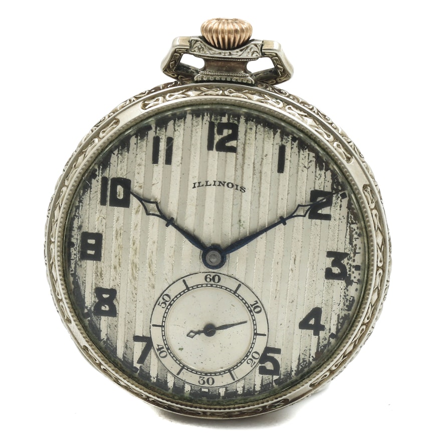 1923 Illinois 14K White Gold Filled Pocket Watch