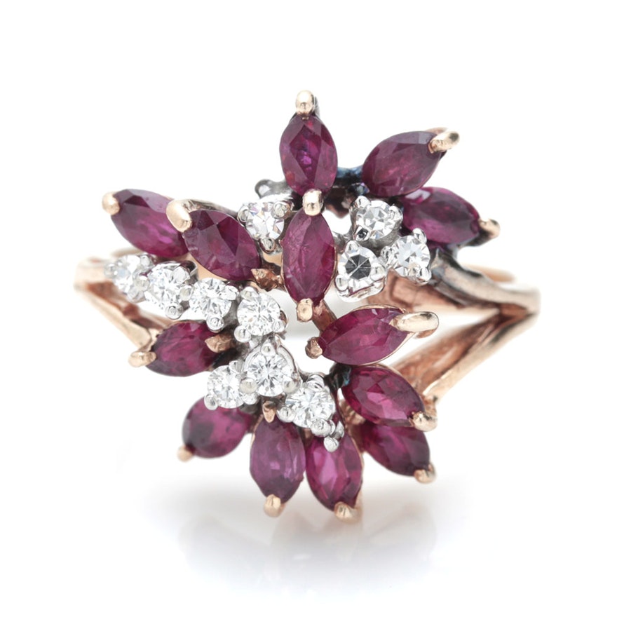 14K Yellow Gold Ruby and Diamond Ring