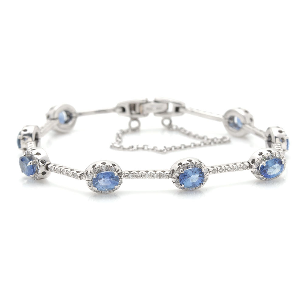 18K White Gold 3.60 CTW Sapphire and Diamond Bracelet