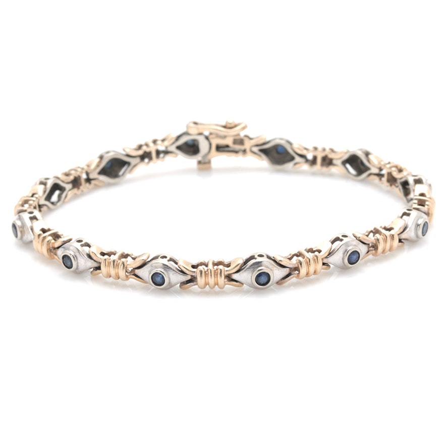 14K Two Tone Gold Blue Sapphire Bracelet