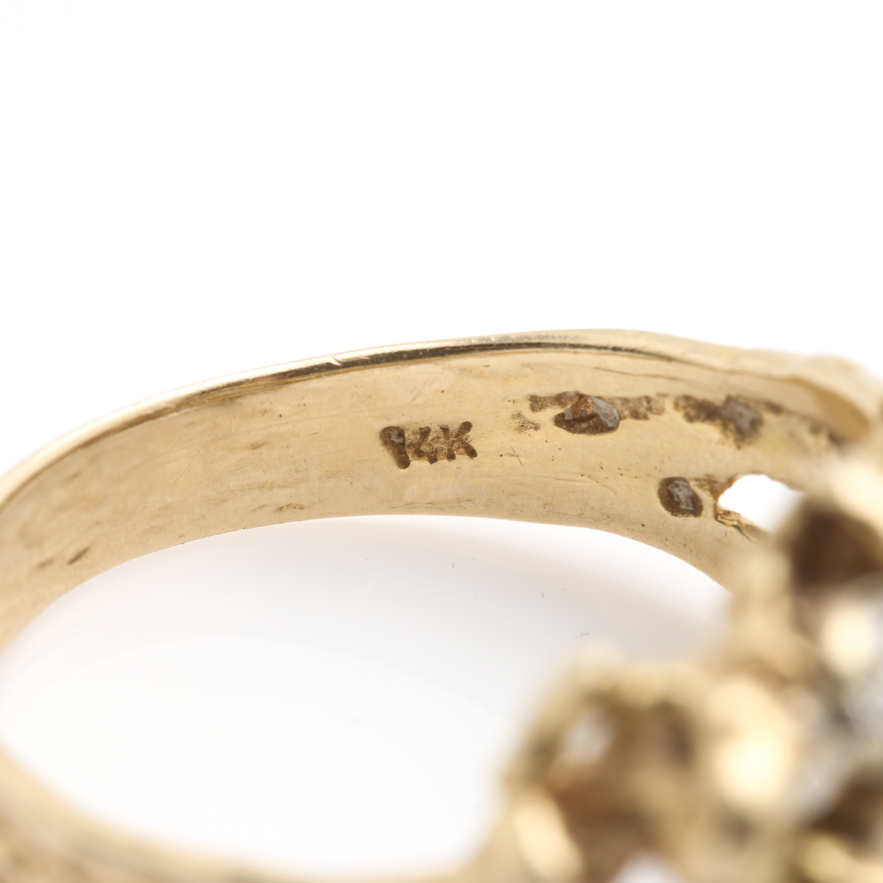 Brutalist Style 14K Yellow Gold Opal and Diamond Ring