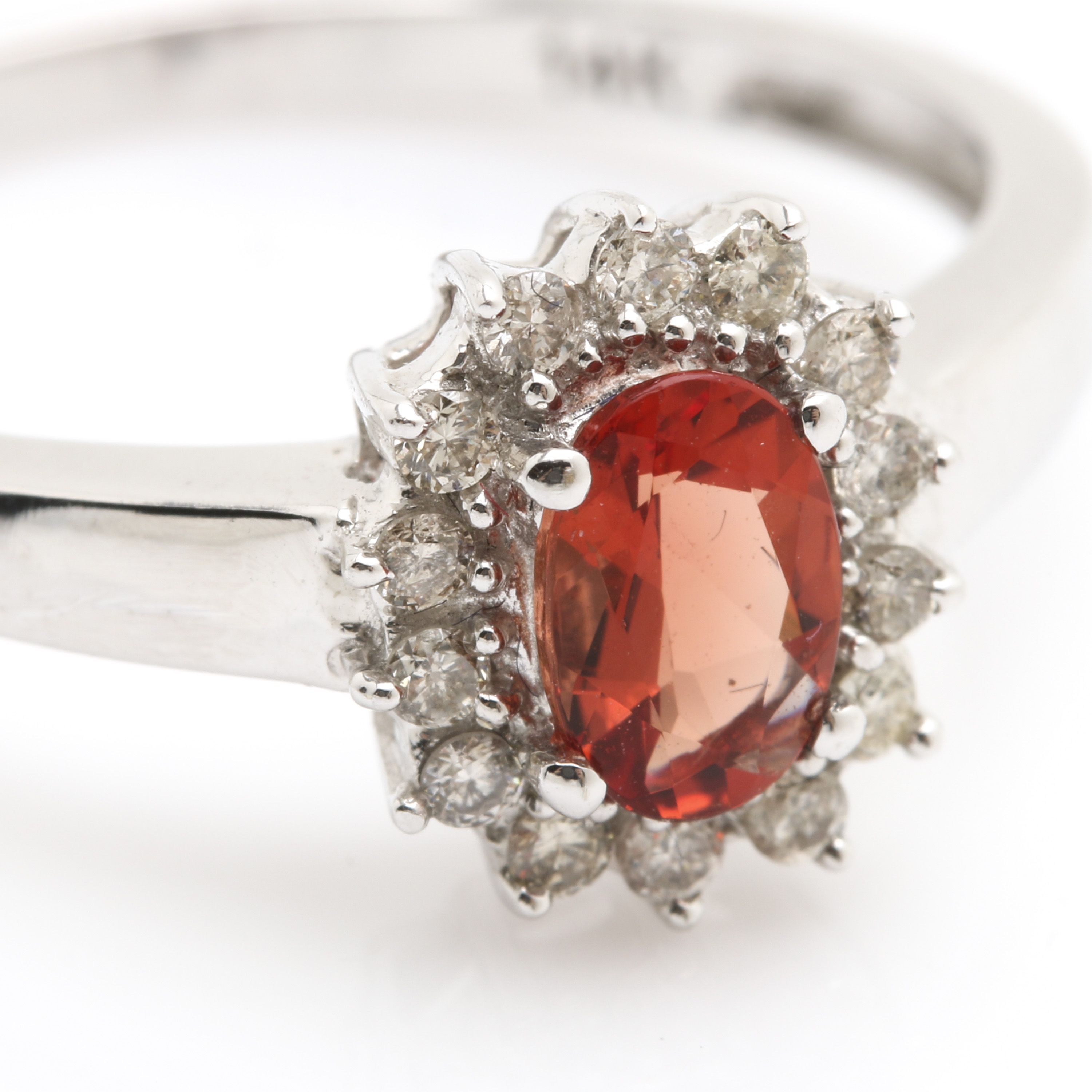 14K White Gold Andesine/Labradorite Feldspar and Diamond Ring