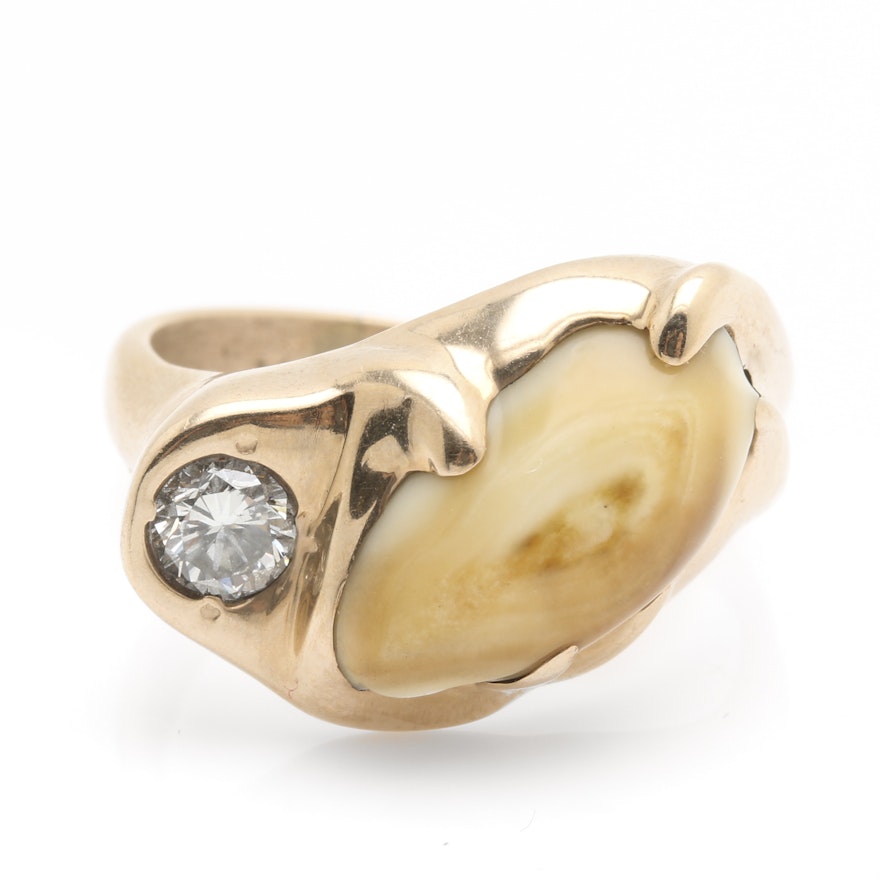 Rod Huskey Diamond and Elk Tooth Ring