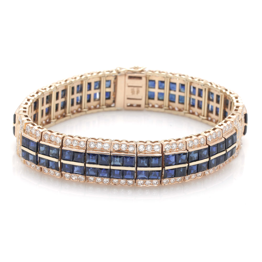 18K Yellow Gold Sapphire and 5.44 CTW Diamond Bracelet
