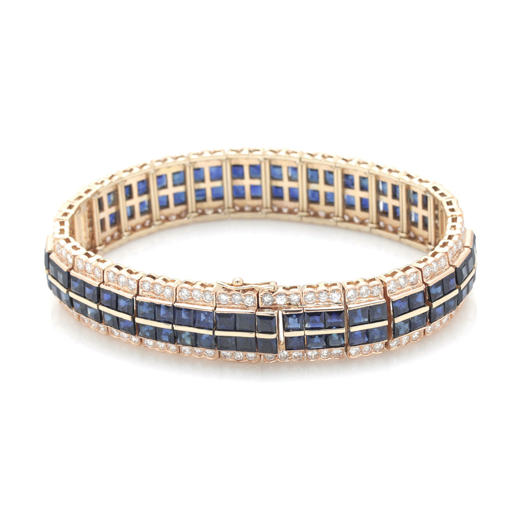18K Yellow Gold Sapphire and 5.44 CTW Diamond Bracelet