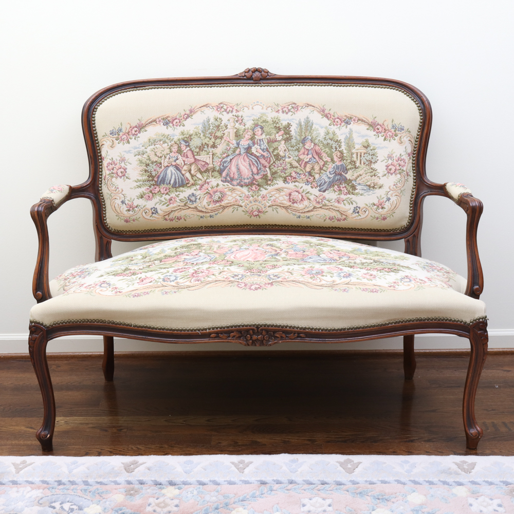 Tapestry Louis XV Style Settee by Chateau D'Ax