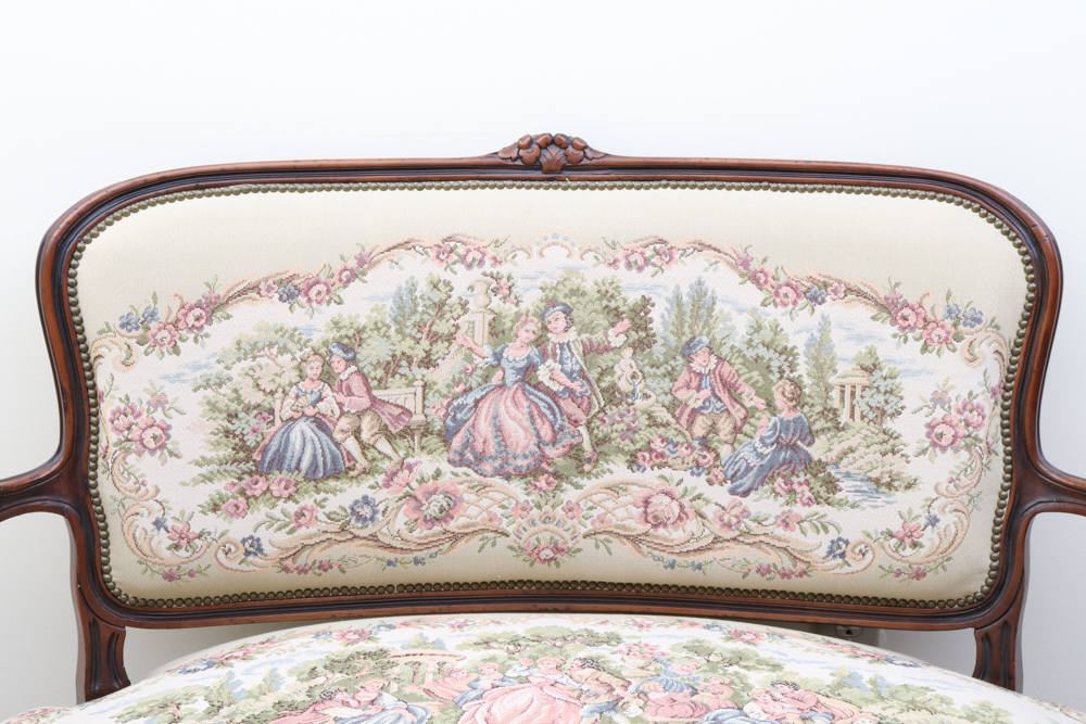 Tapestry Louis XV Style Settee by Chateau D'Ax
