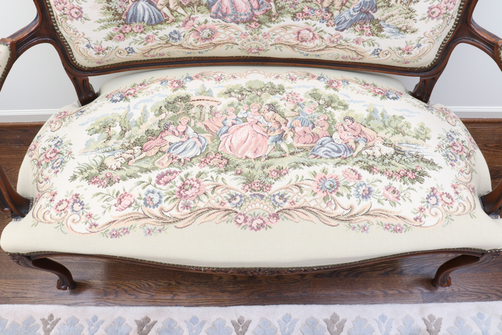 Tapestry Louis XV Style Settee by Chateau D'Ax