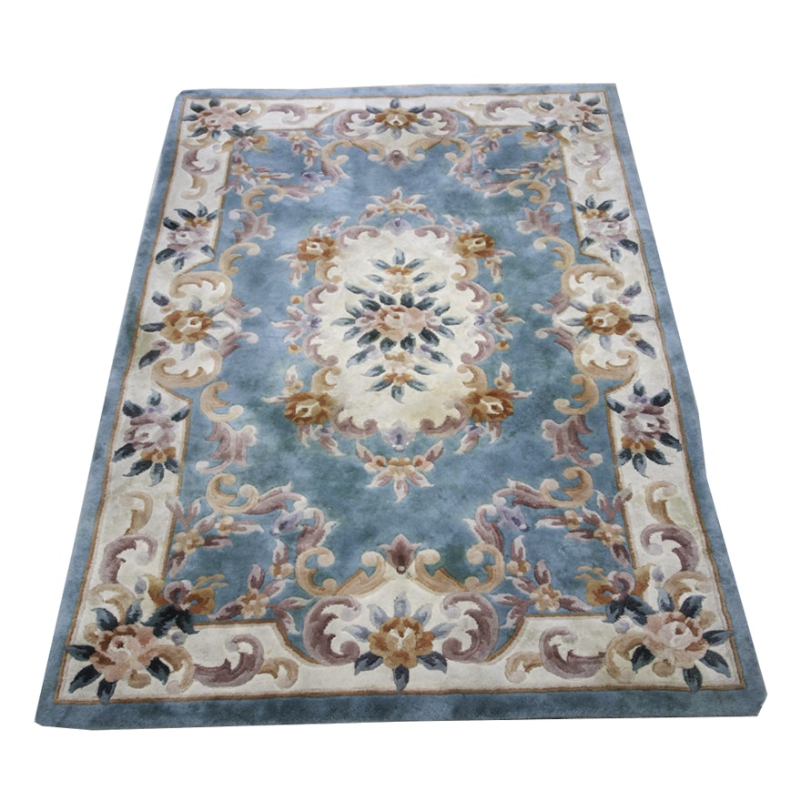 Machine Woven Turquoise Floral Area Rug