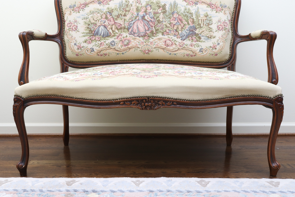 Tapestry Louis XV Style Settee by Chateau D'Ax