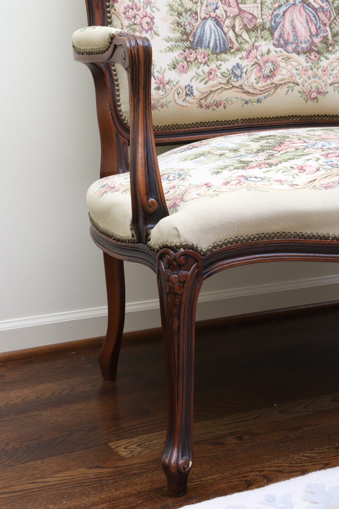 Tapestry Louis XV Style Settee by Chateau D'Ax