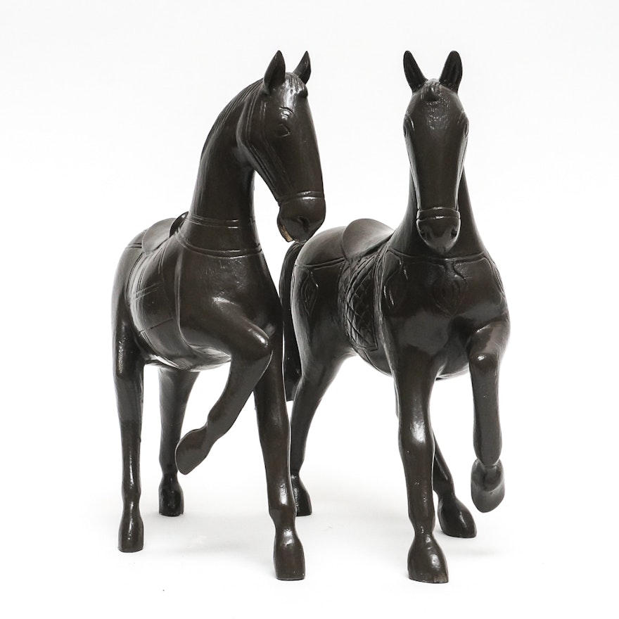 Pair of Wooden Horse Figurines