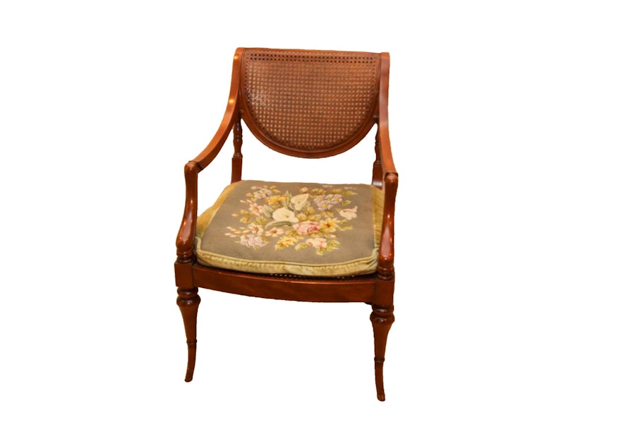 An Empire Style Chair with Rattan Back and Seat