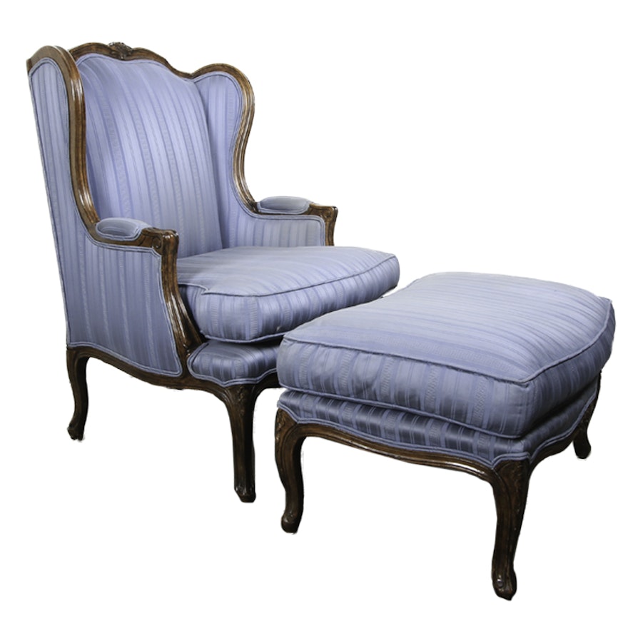 Louis XV Style Wing Back Chair and Footstool