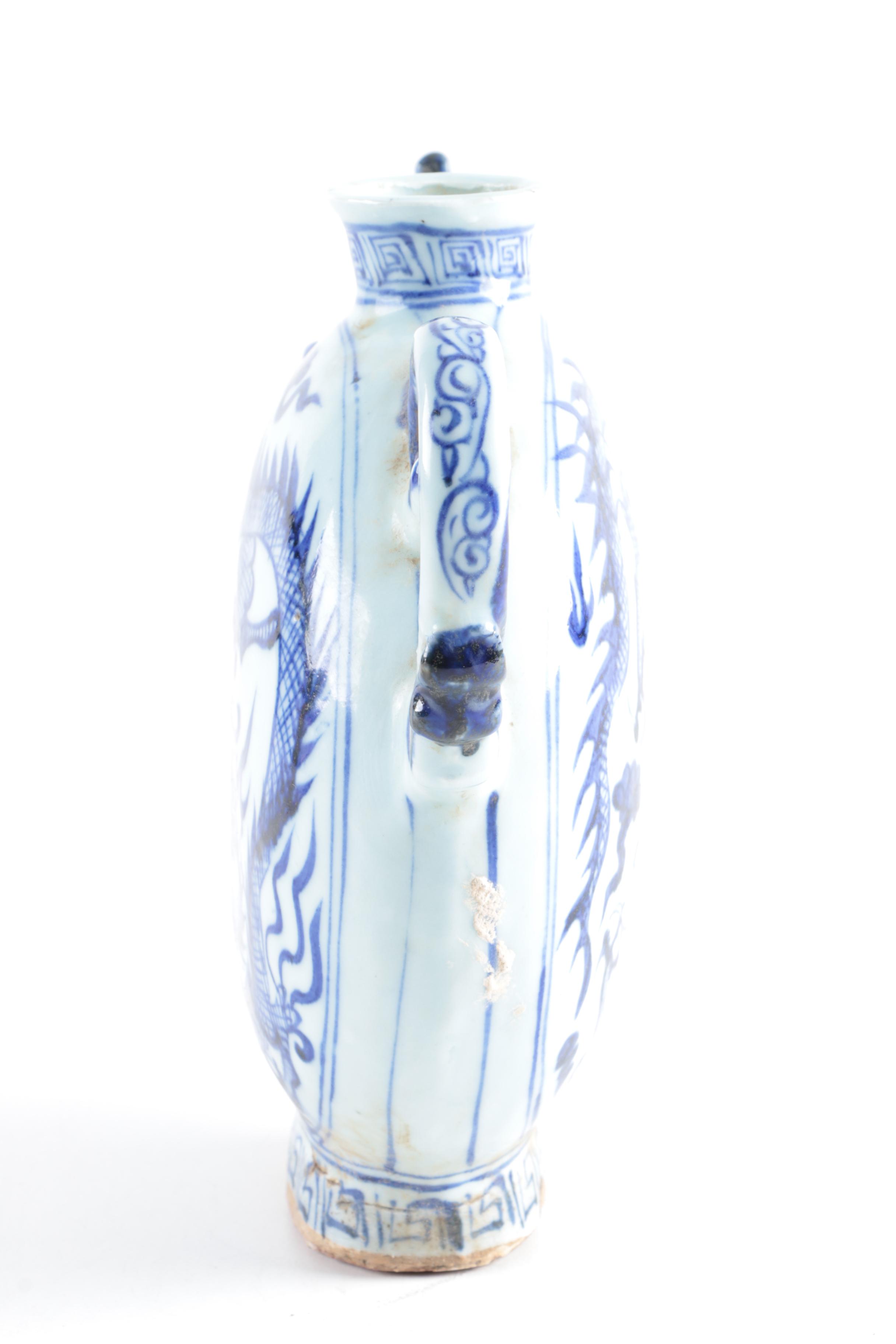 Chinese Blue and White Dragon Moon Flask
