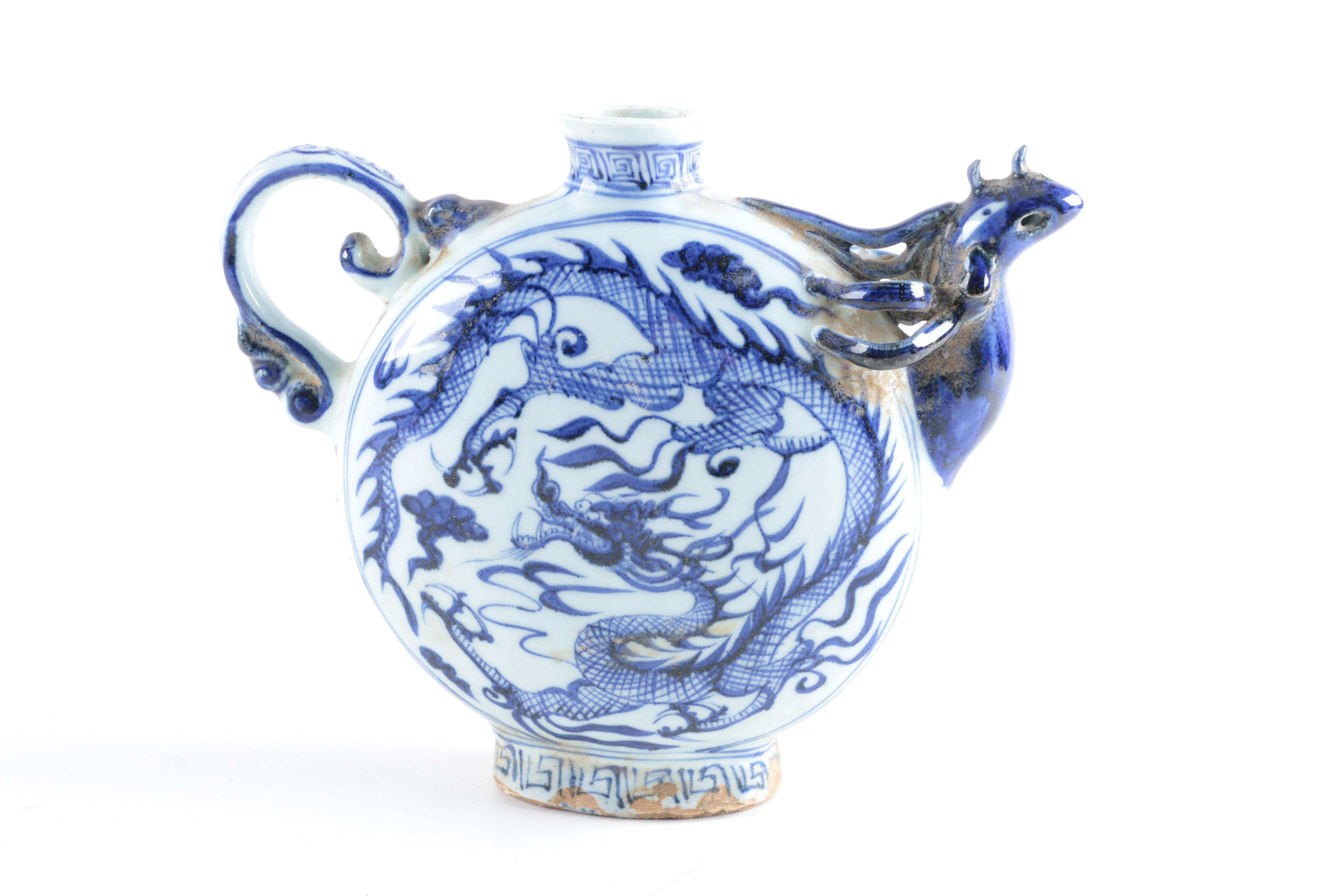 Chinese Blue and White Dragon Moon Flask