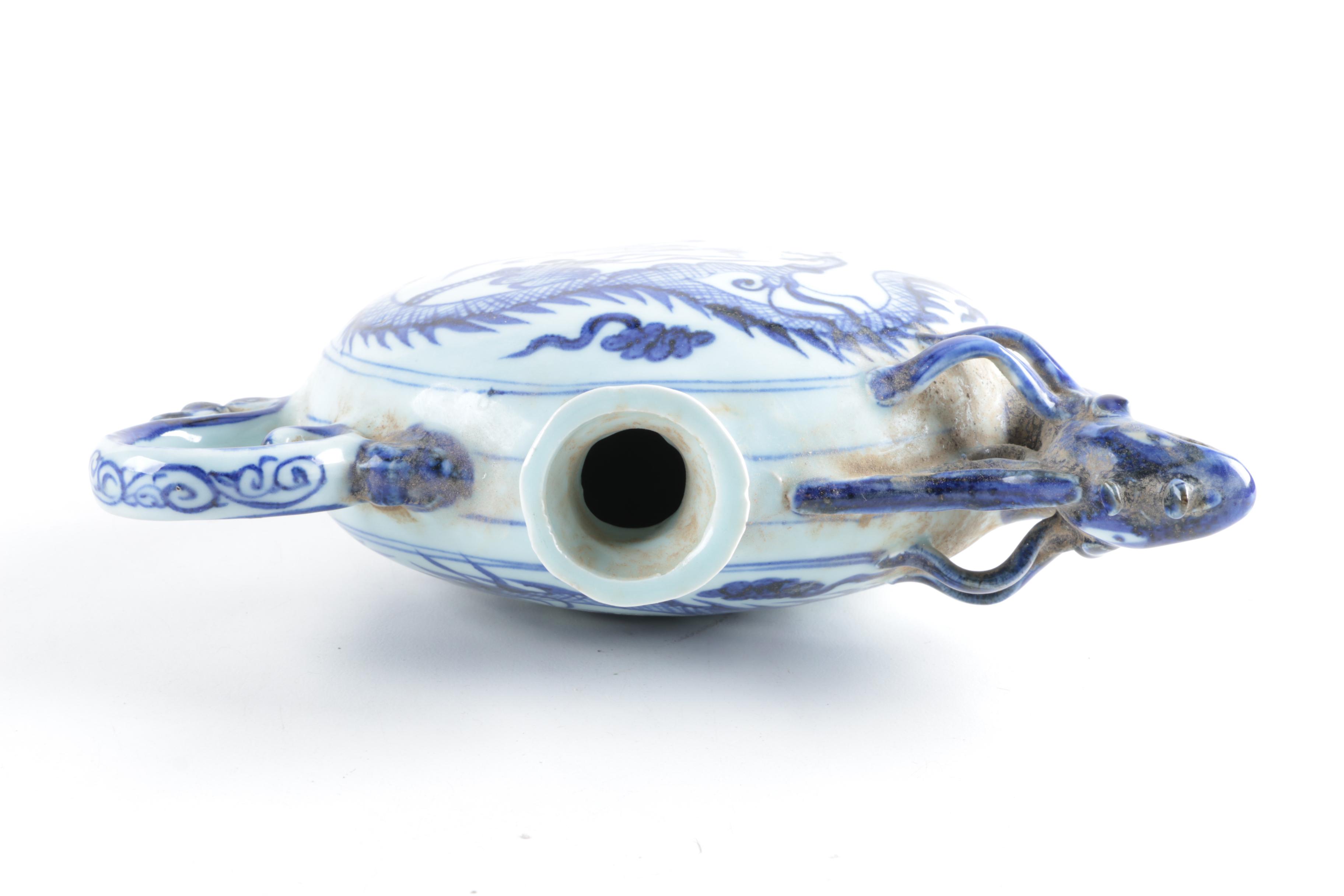 Chinese Blue and White Dragon Moon Flask