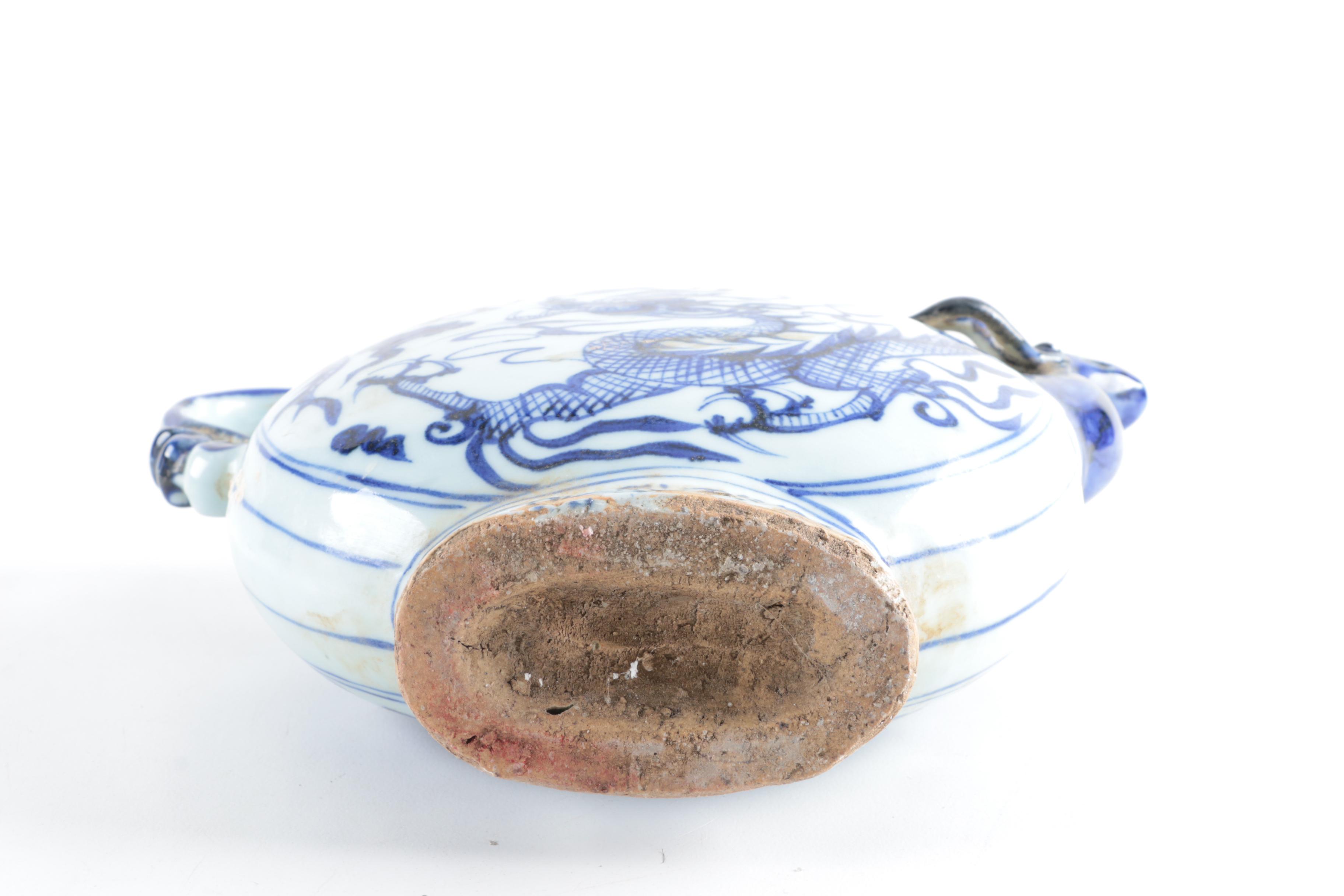 Chinese Blue and White Dragon Moon Flask