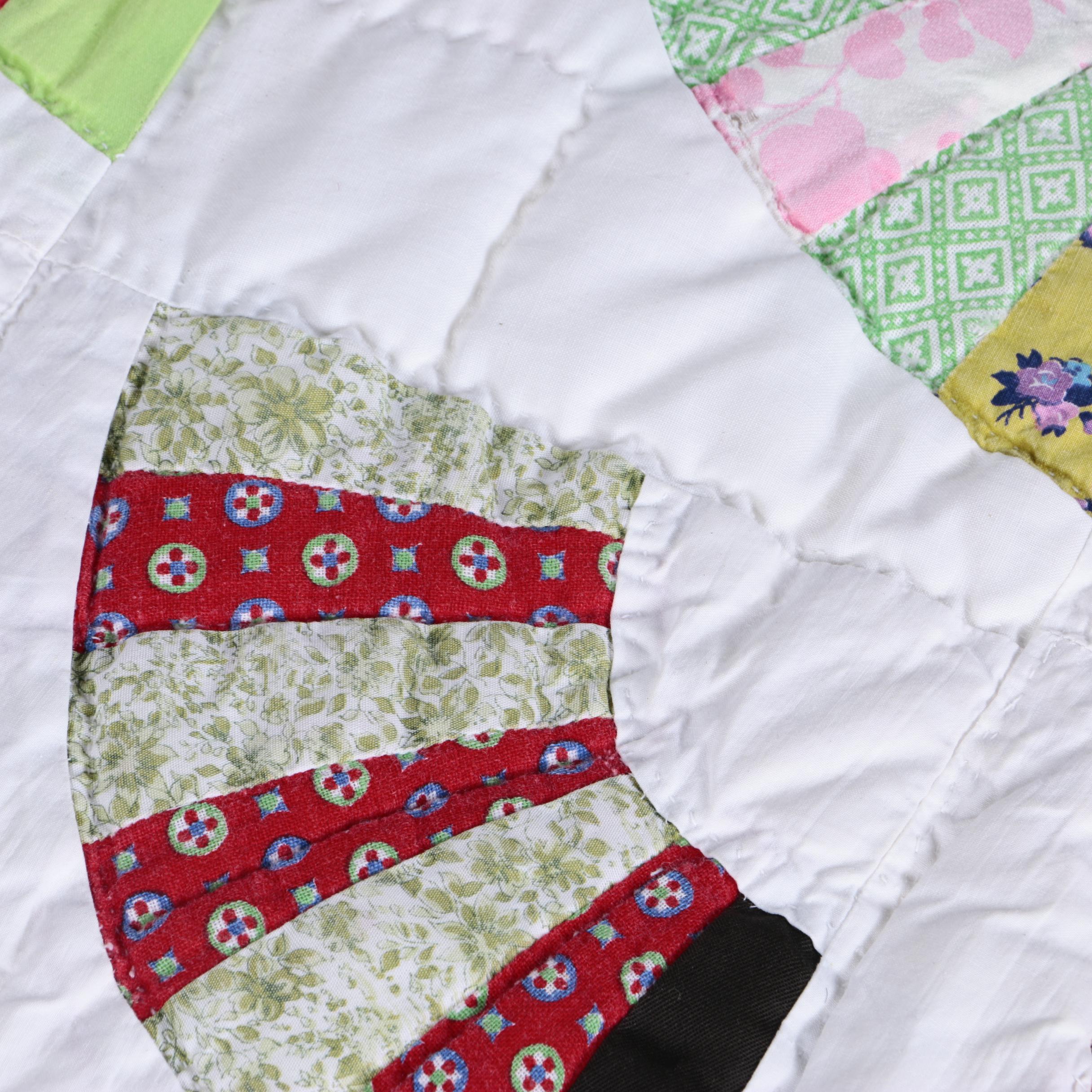 Hand-Made "Grandmother's Fan" Pieced Quilt