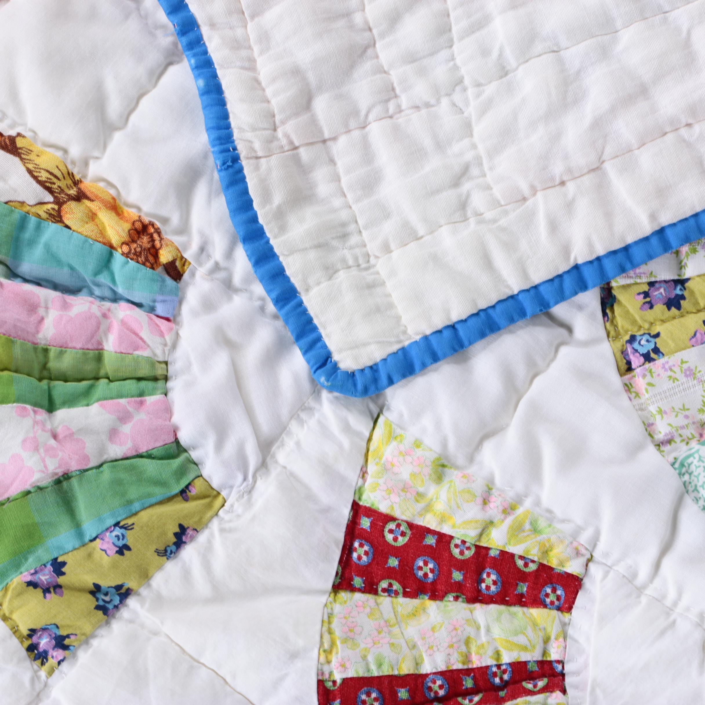 Hand-Made "Grandmother's Fan" Pieced Quilt