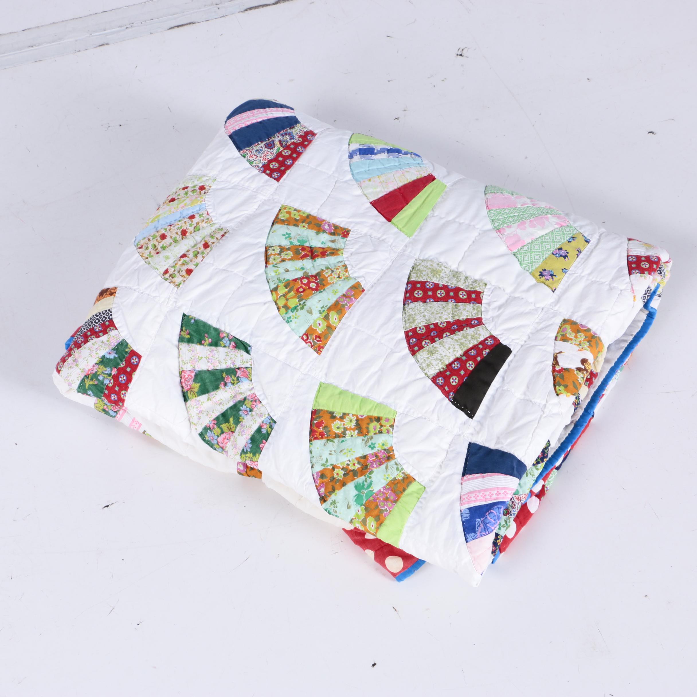 Hand-Made "Grandmother's Fan" Pieced Quilt