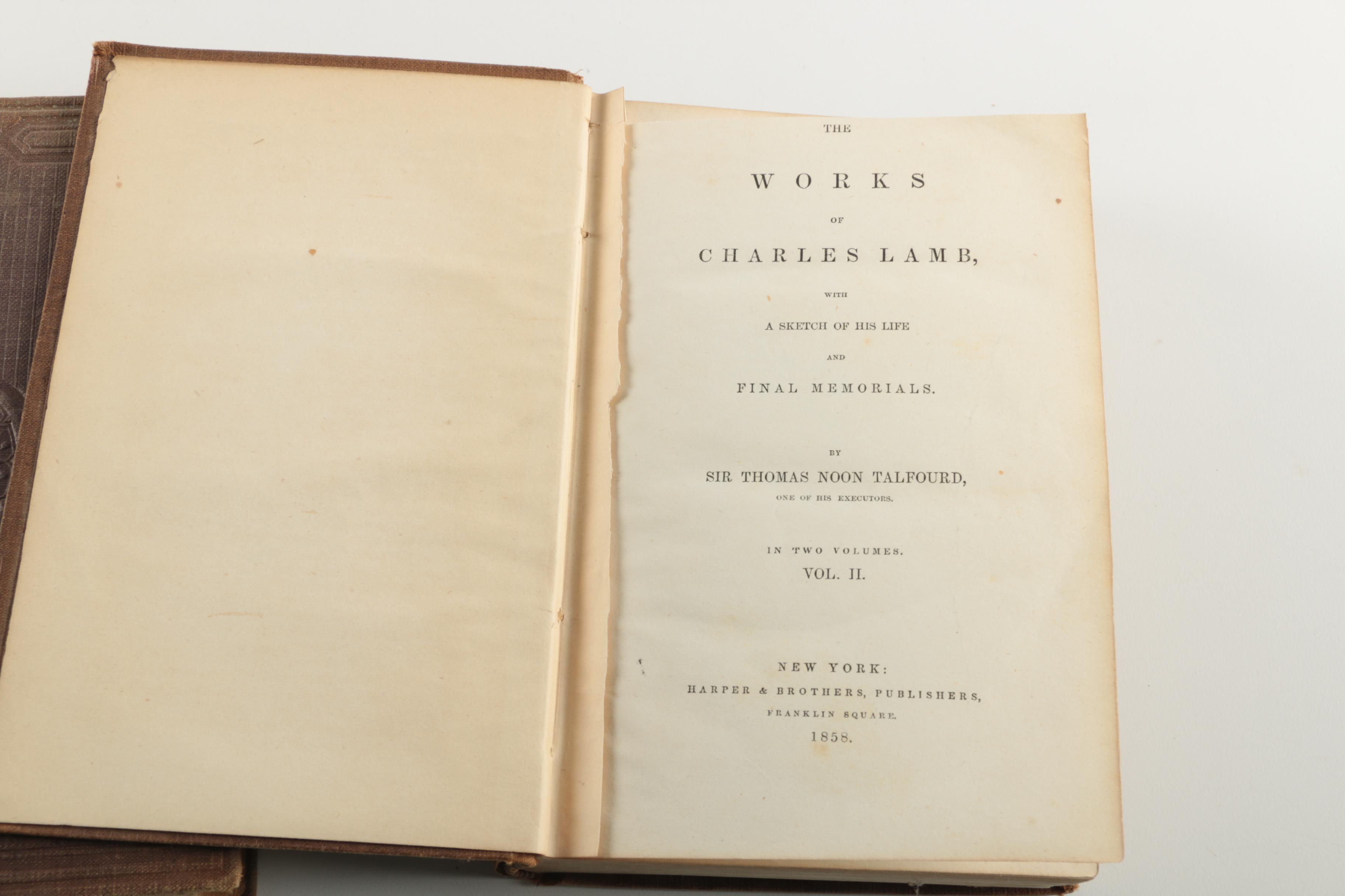 1864 Two-Volume "The Works of Charles Lamb" by Sir Thomas Noon Talfourd