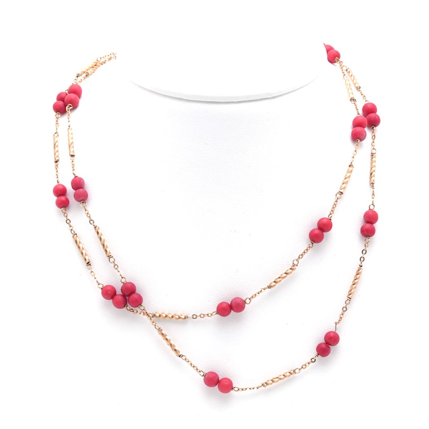 18K Yellow Gold Coral Beaded Necklace