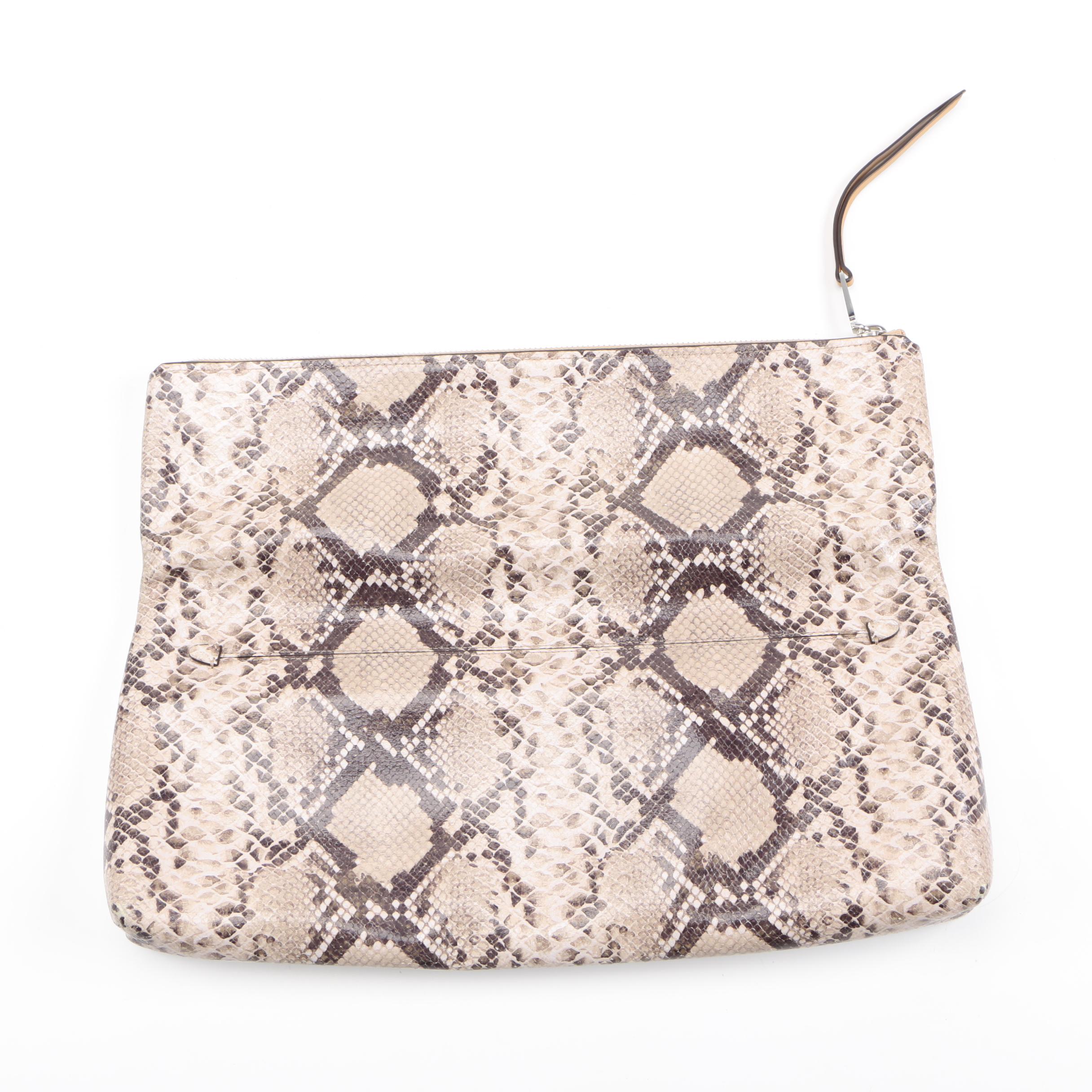 Coach Python Print & Leather Fold Over Clutch