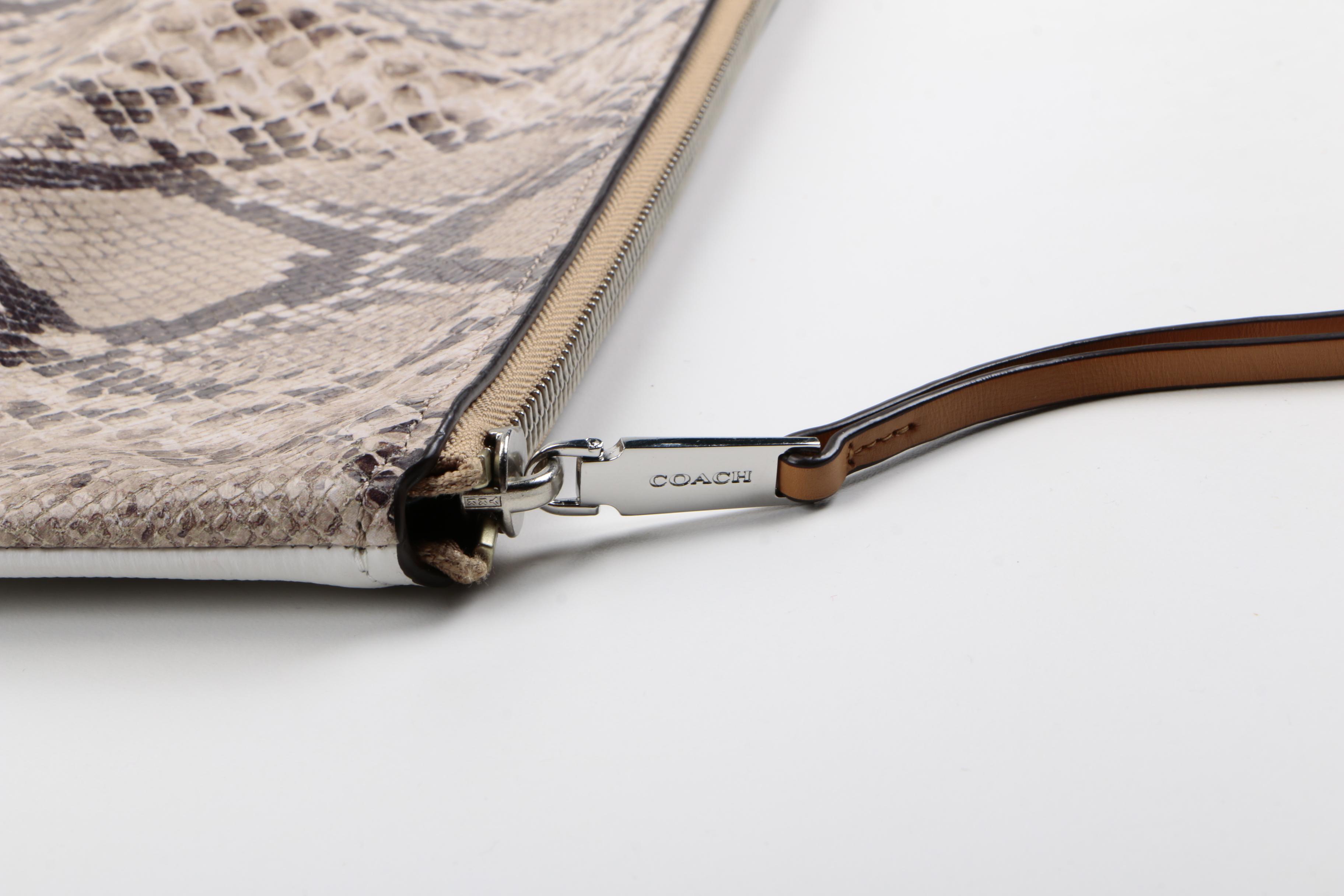 Coach Python Print & Leather Fold Over Clutch