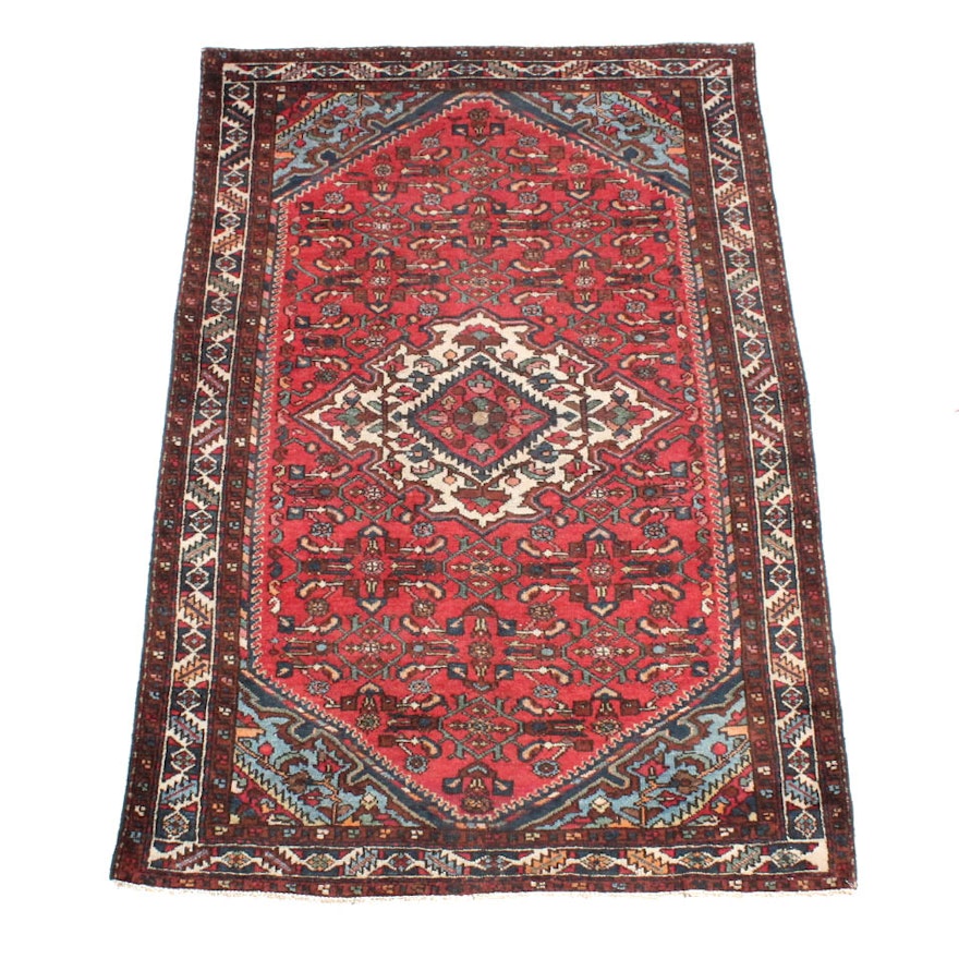 Hand-Knotted Semi-Antique Persian Malayer Sarouk Area Rug