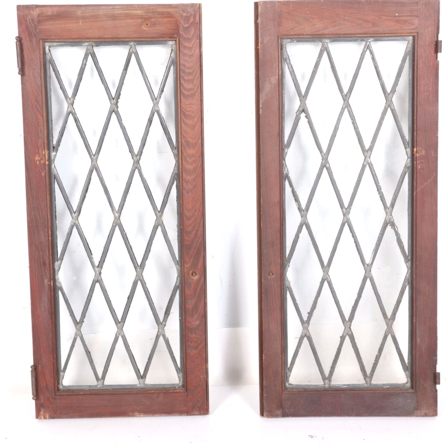 Pair of Vintage Leaded Glass Windows