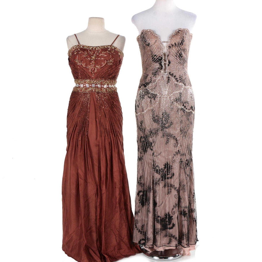 Sleeveless Formal Evening Dresses Embellished with Beads