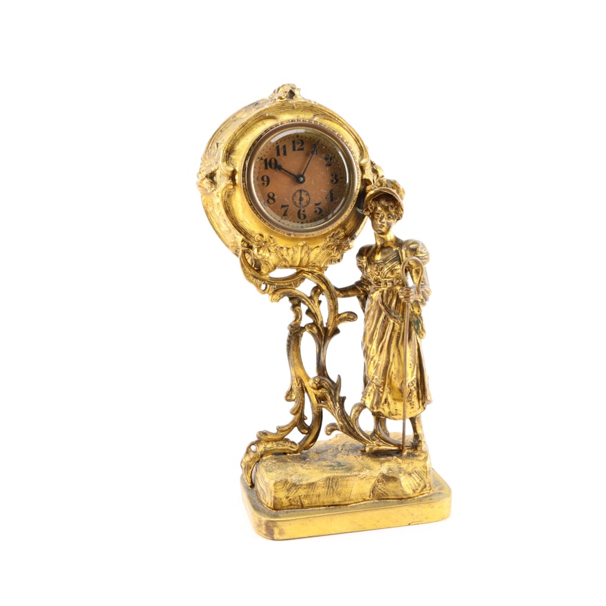 Gold Tone Little Bo Peep Desk Clock