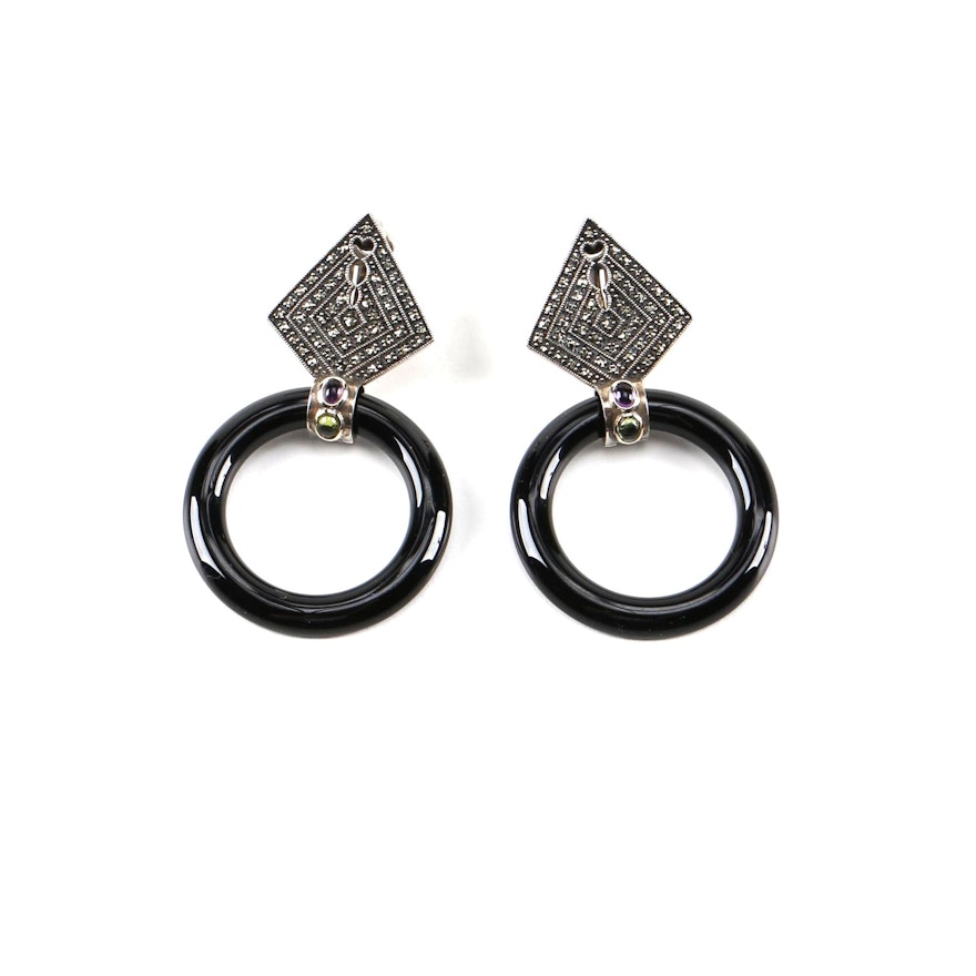 Sterling Silver Onyx and Gemstone Earrings