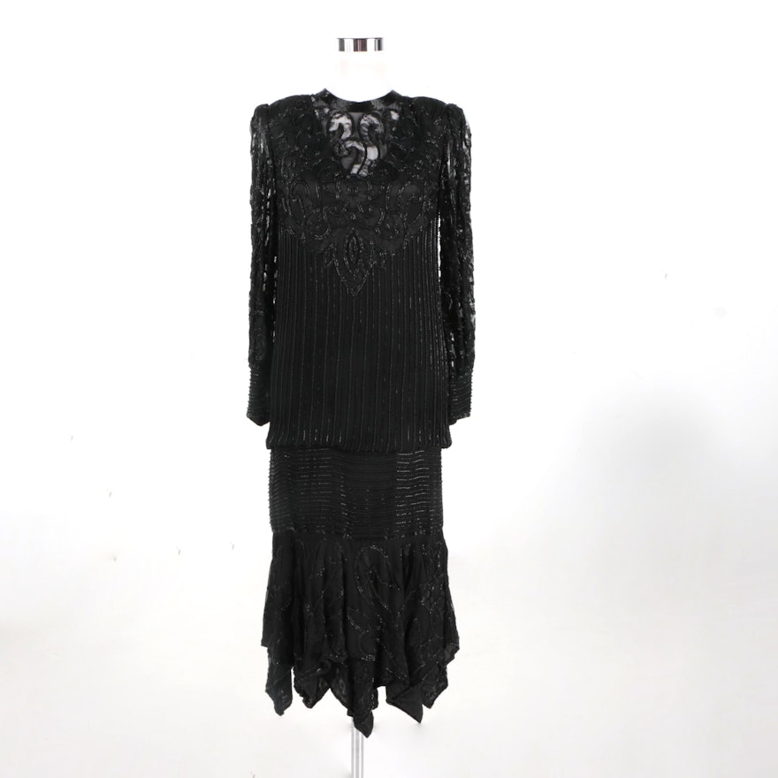 Circa 1980 Silk, Lace, and Beaded Dress