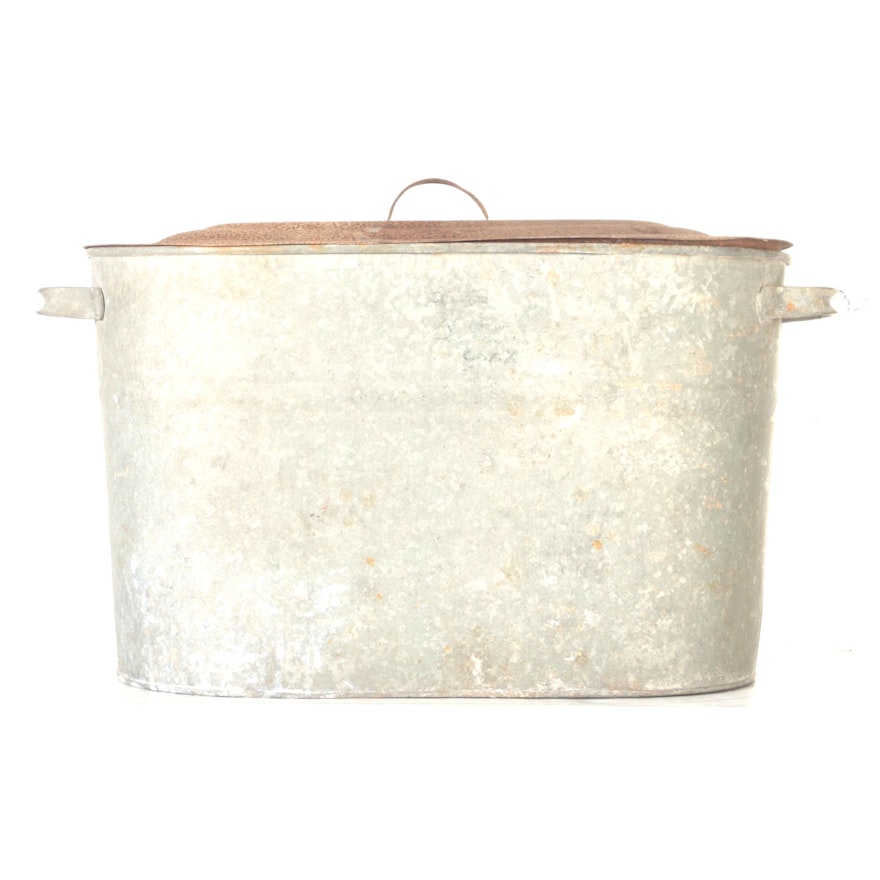 Vintage Covered Galvanized Metal Boiler Tub