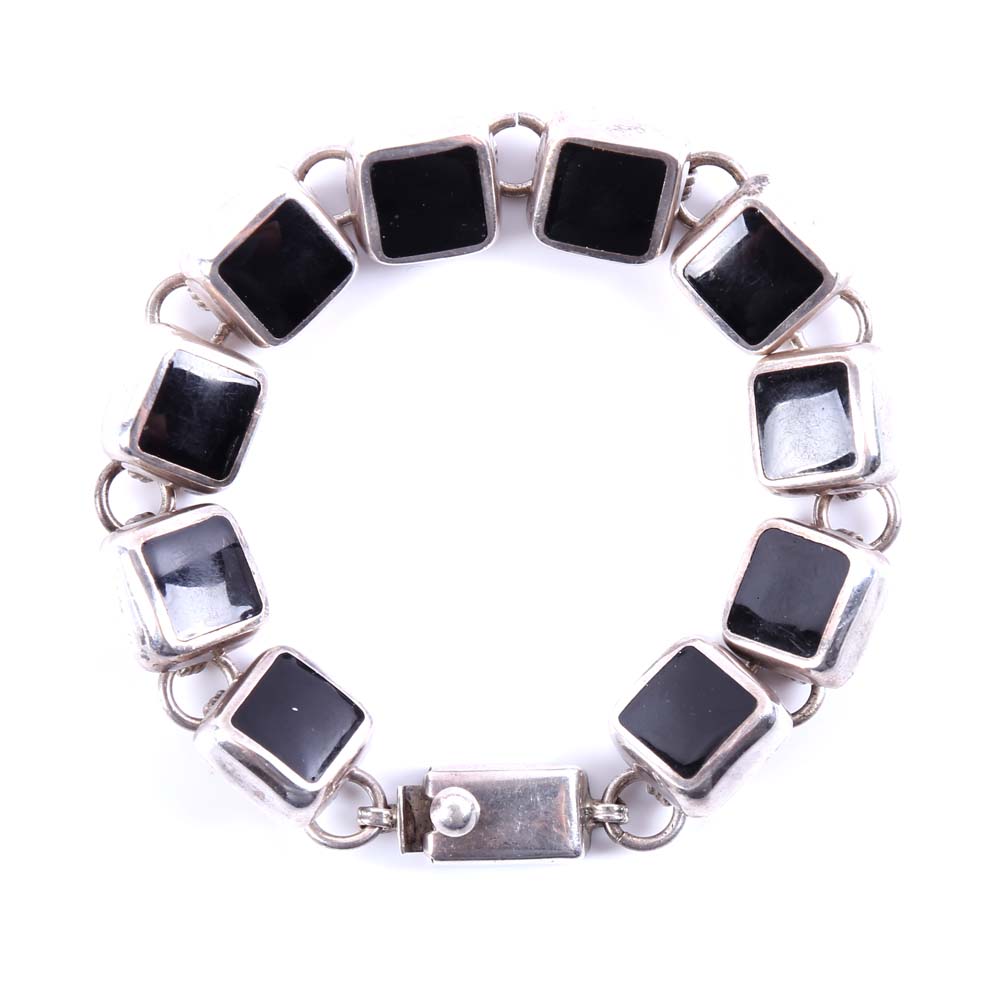 Sterling Silver and Black Onyx Link Bracelet